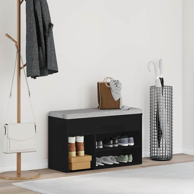 ギャラリービューアに画像をロードする, Vidaxl schoenenbank met plank zwart eiken 80 x 30 x 45 cm bewerkt hout