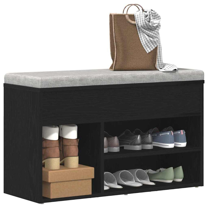 ギャラリービューアに画像をロードする, Vidaxl schoenenbank met plank zwart eiken 80 x 30 x 45 cm bewerkt hout