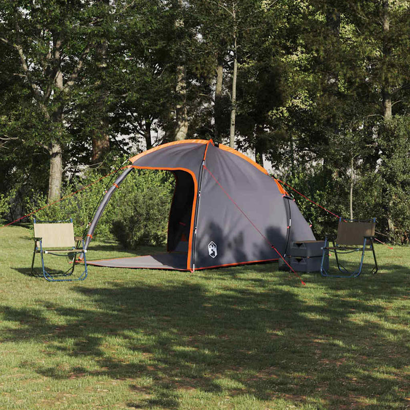 Afbeelding laden in galerijviewer, Vidaxl tent grijs en oranje 370 x 230 x 185 cm polyester en glasvezel