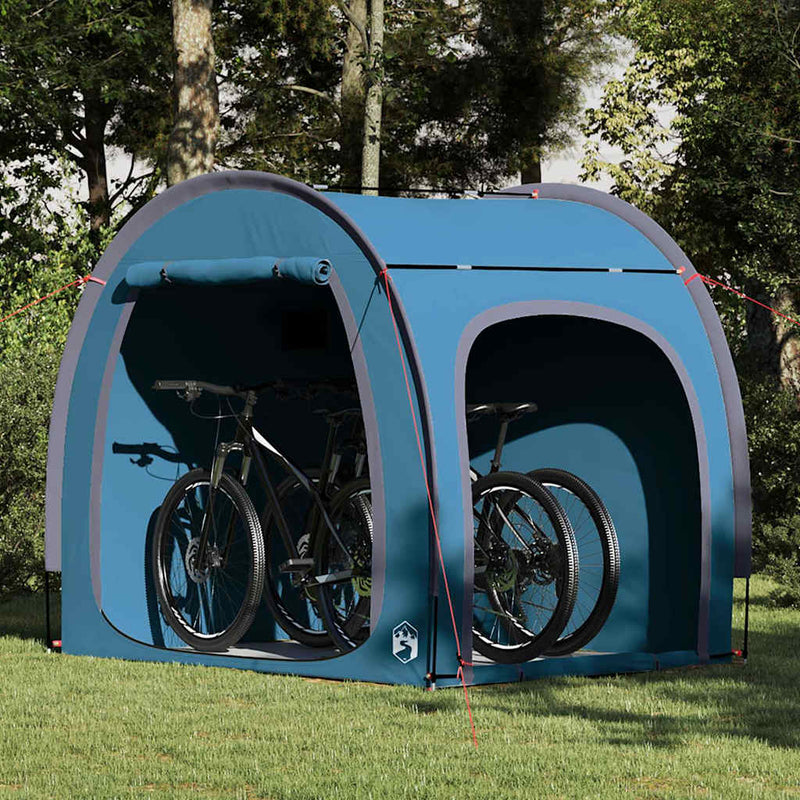 Afbeelding laden in galerijviewer, Vidaxl fietstent met dak met opslag blauw 218 x 156 x 180 cm