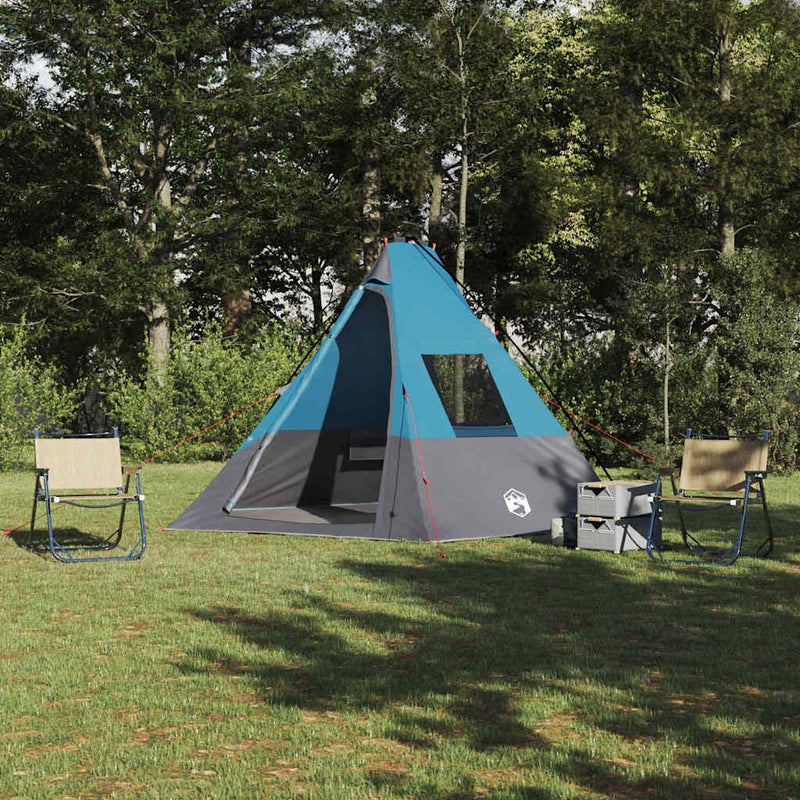 Afbeelding laden in galerijviewer, Vidaxl tipi tent met dak met opslag blauw 383 x 338 x 217 cm taft