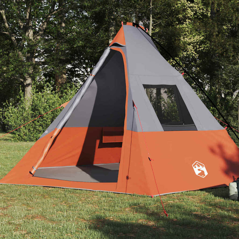Afbeelding laden in galerijviewer, Vidaxl tipi tent met dak grijs en oranje 383 x 338 x 217 cm taft