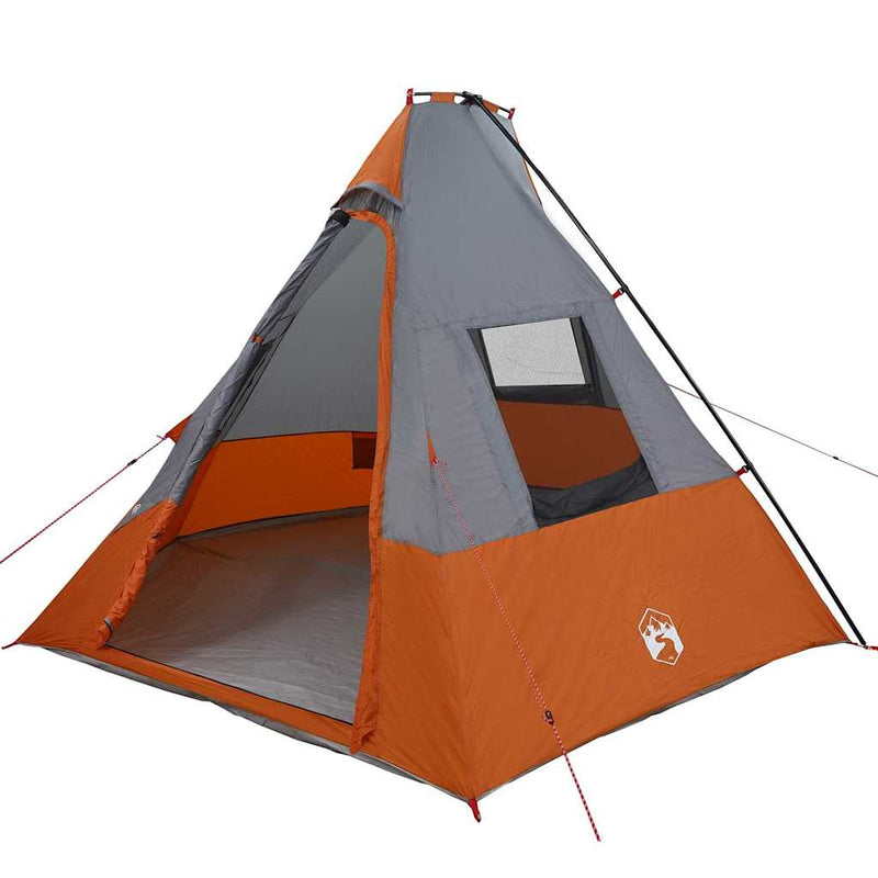 Afbeelding laden in galerijviewer, Vidaxl tipi tent met dak grijs en oranje 383 x 338 x 217 cm taft