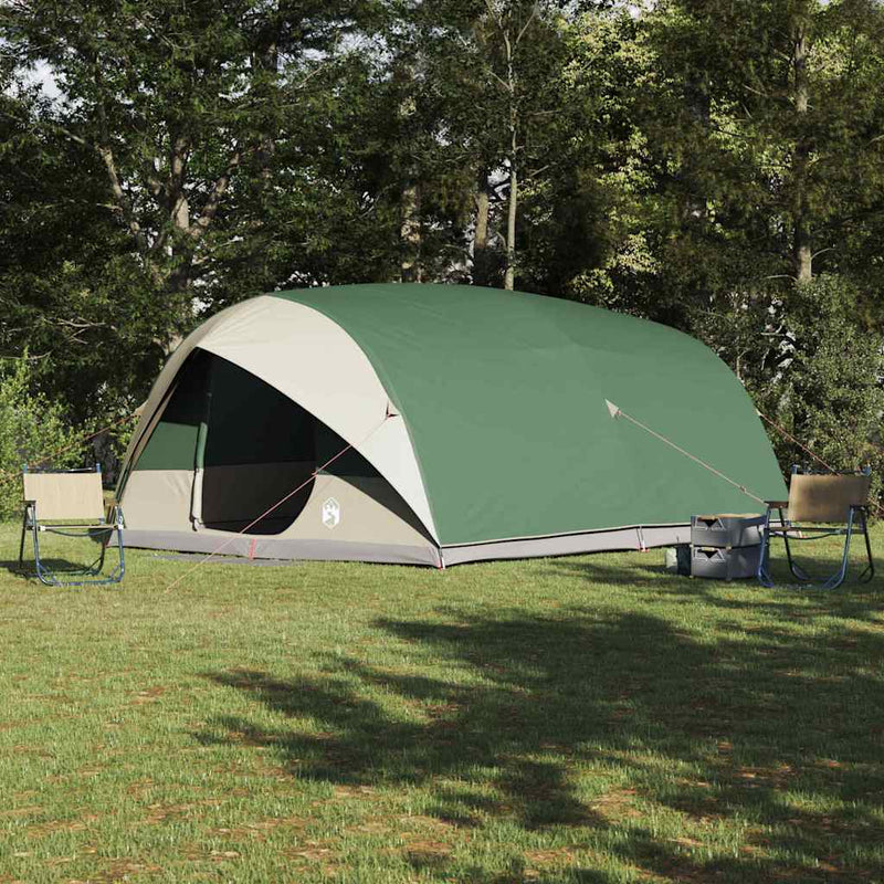 Afbeelding laden in galerijviewer, Vidaxl tunnel tent met dak met opslag groen 500 x 348 x 200 cm taft