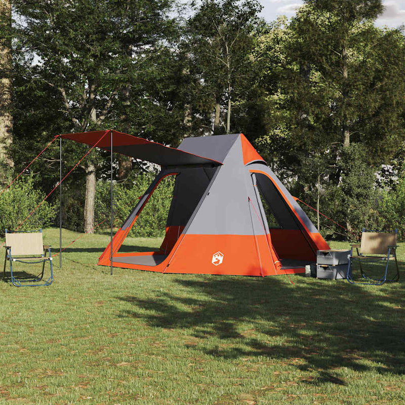 Afbeelding laden in galerijviewer, Vidaxl camping tent met dak grijs en oranje 482 x 360 x 227 cm taft
