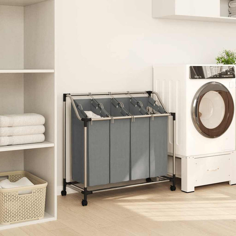 Chargez l'image dans la visionneuse de la galerie, Vidaxl wasmand met wielen 4 vakken grijs