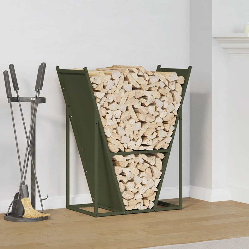 Afbeelding laden in galerijviewer, Vidaxl brandhoutrek 69,5x35x81 cm koudgewalst staal olijfgroen