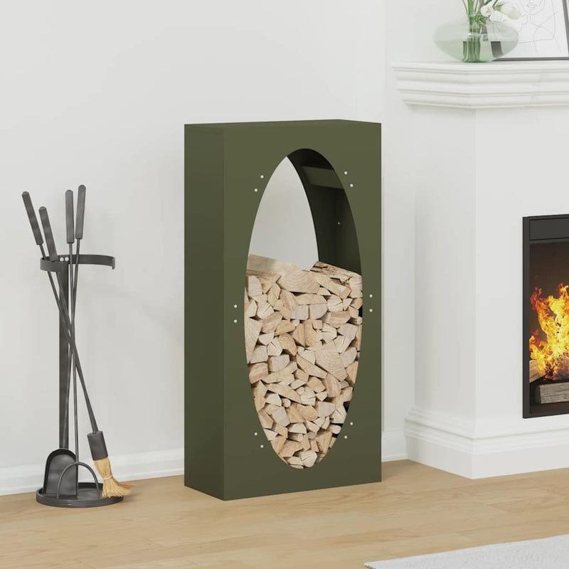 Afbeelding laden in galerijviewer, Vidaxl brandhoutrek 50x23x100 cm koudgewalst staal olijfgroen