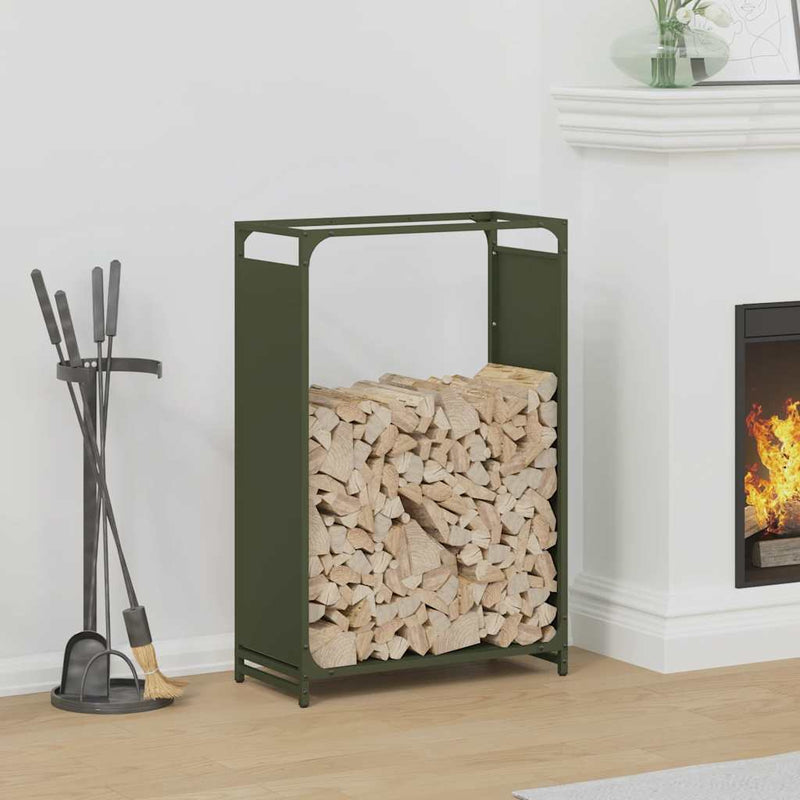 Afbeelding laden in galerijviewer, Vidaxl brandhoutrek 60x28x90 cm koudgewalst staal olijfgroen