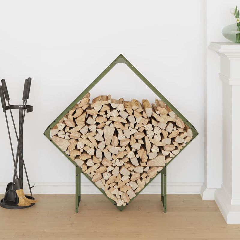 Afbeelding laden in galerijviewer, Vidaxl brandhoutrek 100x25x100 cm koudgewalst staal olijfgroen