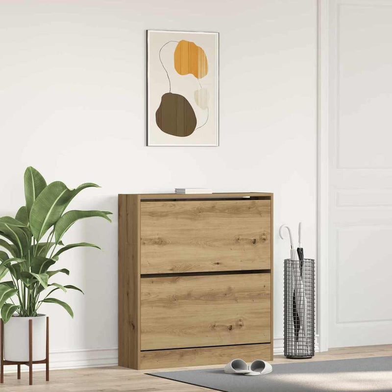 Afbeelding laden in galerijviewer, Vidaxl schoenenkast gerookt eiken 80 x 21 x 87,5 cm bewerkt hout