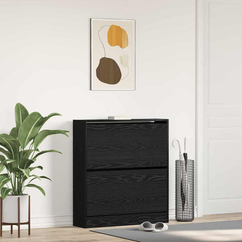 Chargez l'image dans la visionneuse de la galerie, Vidaxl schoenenkast zwart eiken 80 x 21 x 87,5 cm bewerkt hout