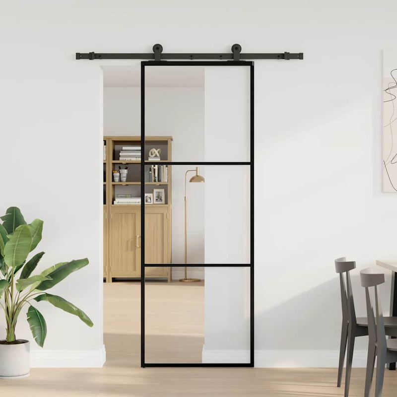 Afbeelding laden in galerijviewer, Vidaxl schuifdeur met beslag 76x205 cm esg-glas en aluminium