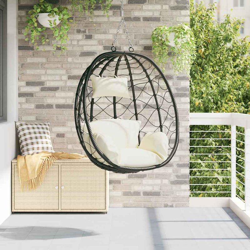 ギャラリービューアに画像をロードする, Vidaxl hangende ei-stoel crèmewit 91,5 x 60 x 110 cm poly rattan