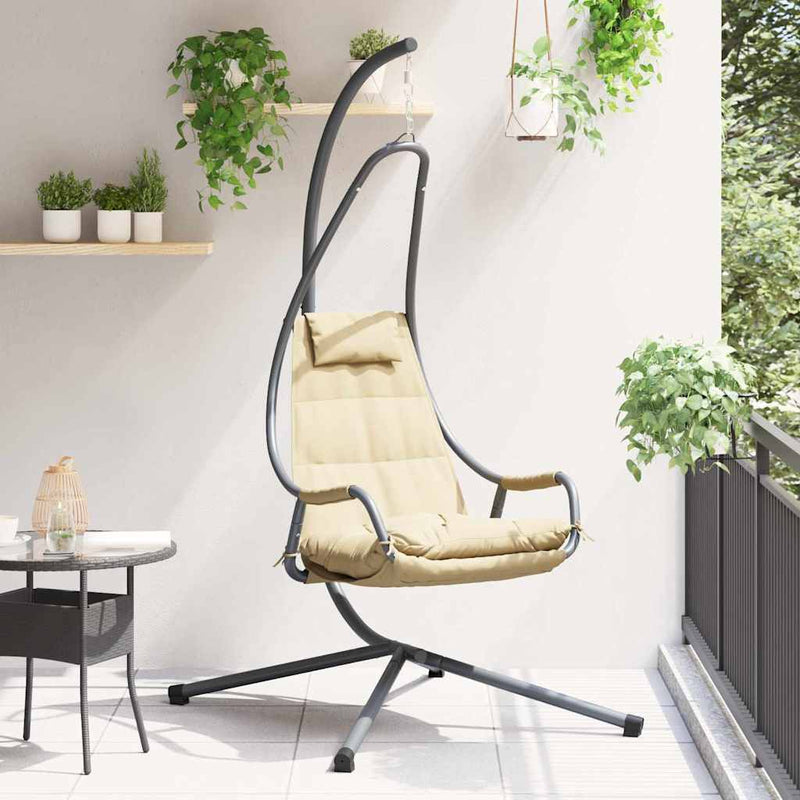 ギャラリービューアに画像をロードする, Vidaxl hangende ei-stoel beige 94 x 107 x 196,5 cm staal