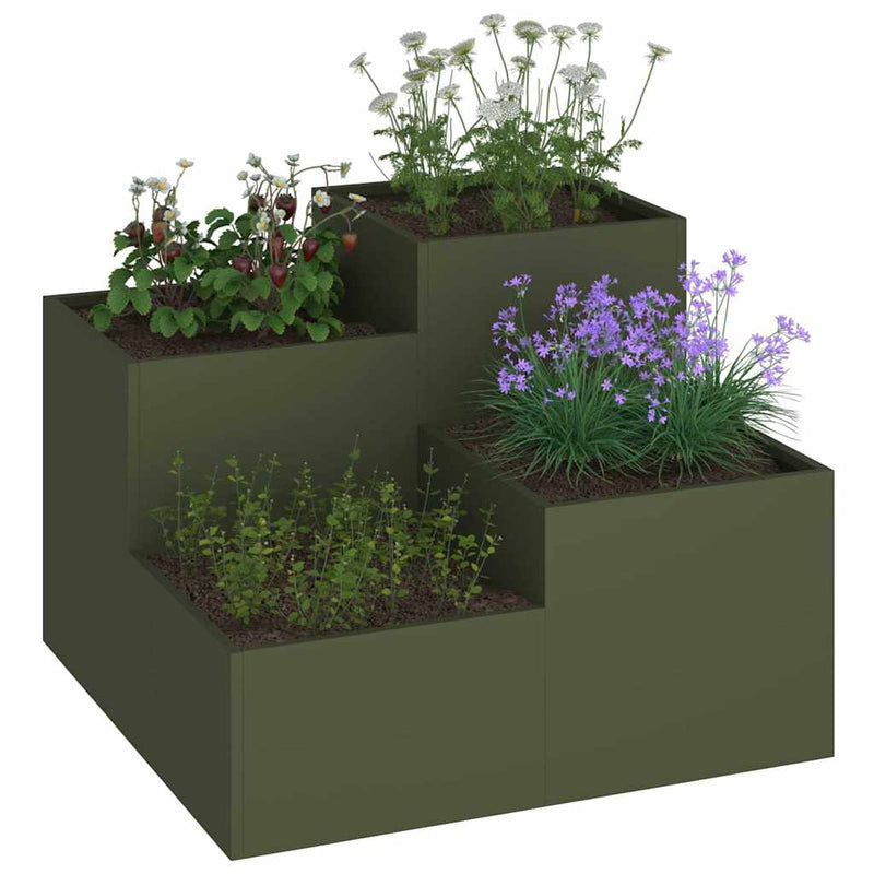 Afbeelding laden in galerijviewer, Vidaxl tuin bloempot olijfgroen 80 x 80 x 60 cm staal
