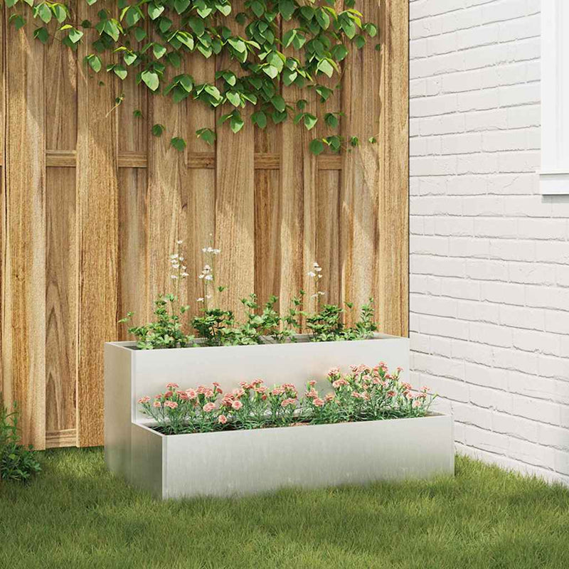 Afbeelding laden in galerijviewer, Vidaxl tuin bloempot zilver 100 x 60 x 45 cm roestvrij staal