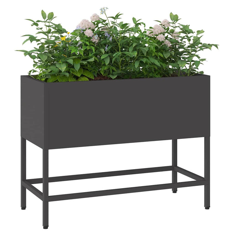 Afbeelding laden in galerijviewer, Vidaxl verhoogde tuin plantbak zwart 60 x 26 x 45 cm staal