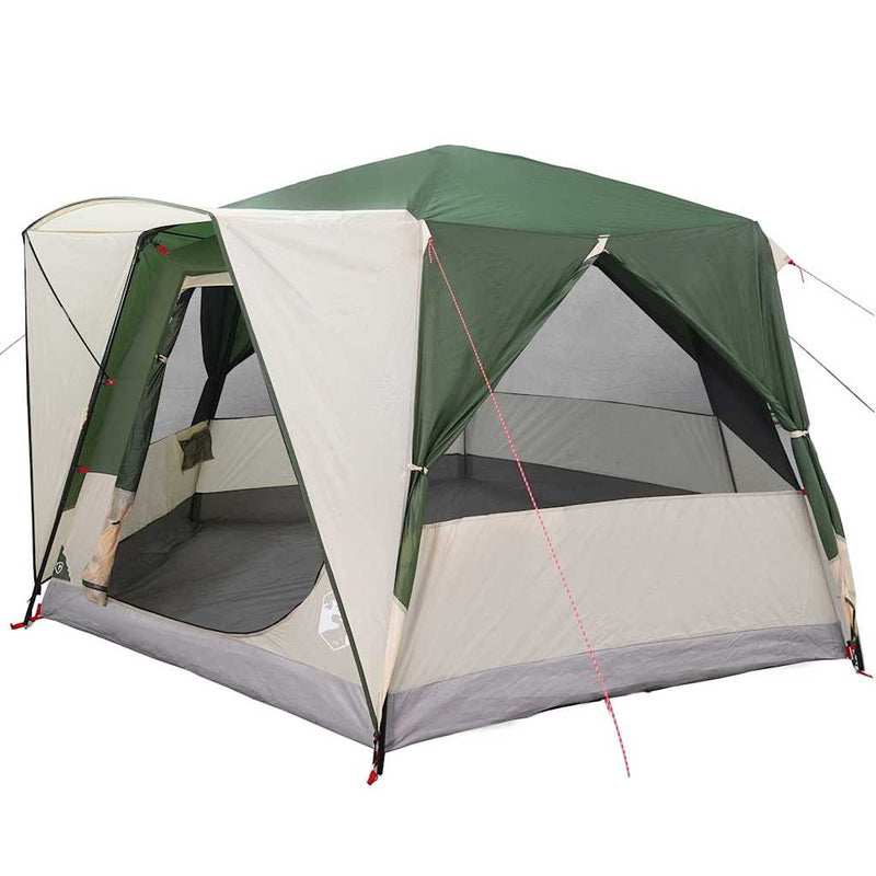 Afbeelding laden in galerijviewer, Vidaxl huisje tent met dak met opslag groen en wit 333 x 317 x 194 cm