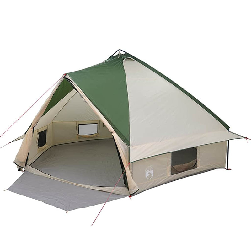 Afbeelding laden in galerijviewer, Vidaxl teepee tent met dak met opslag groen en wit 490 x 410 x 210 cm