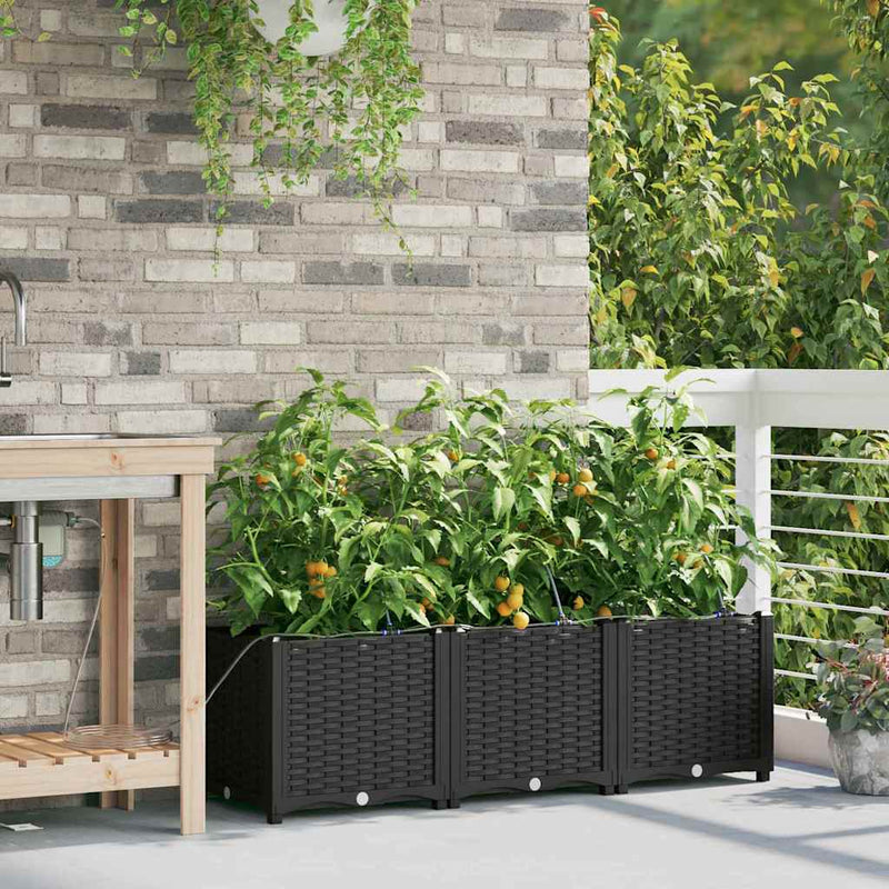 Chargez l'image dans la visionneuse de la galerie, Vidaxl tuin bloempot 3 pcs zwart staal