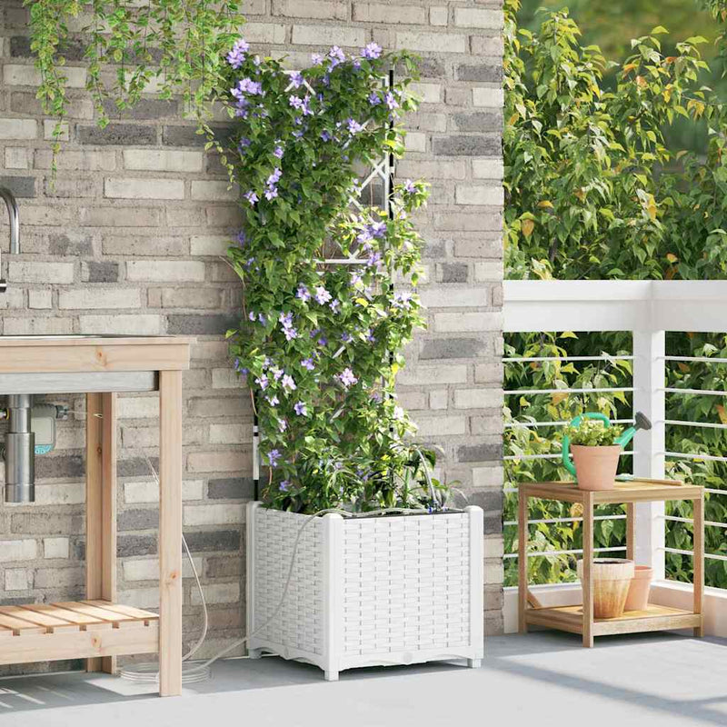 Afbeelding laden in galerijviewer, Vidaxl tuin bloempot wit 40 x 40 x 142 cm staal