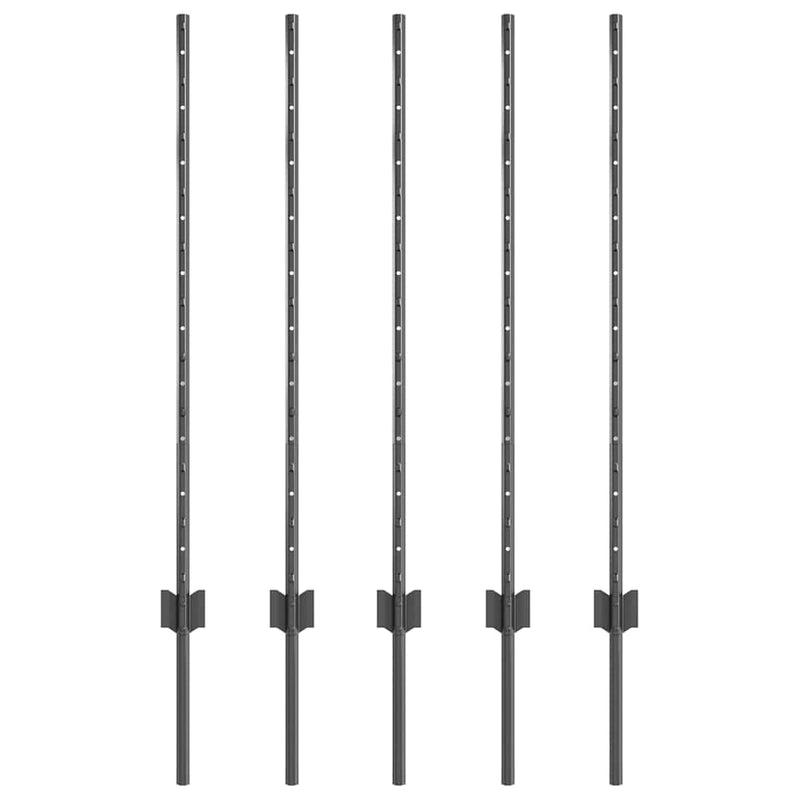 Afbeelding laden in galerijviewer, Vidaxl afrasteringspaal 5 pcs grijs 100 cm staal