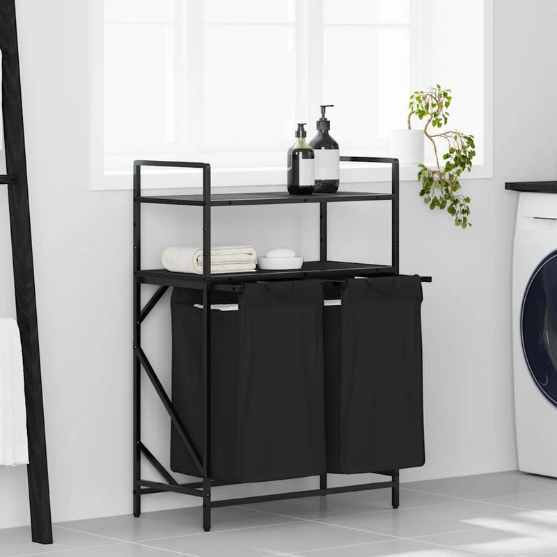 ギャラリービューアに画像をロードする, Vidaxl wasmand 2 vakken met planken zwart eikenkleurig