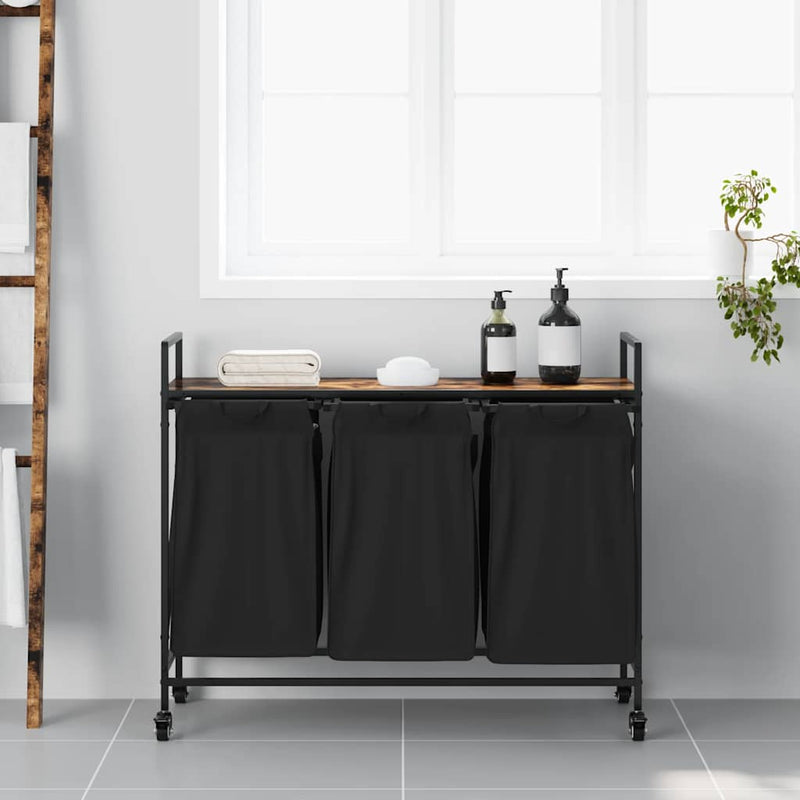 ギャラリービューアに画像をロードする, Vidaxl wasmand 3 vakken met planken gerookt eikenkleurig