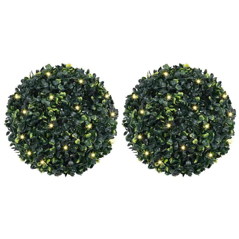 Afbeelding laden in galerijviewer, Vidaxl kunstbuxusballen met led-verlichting 2 st 45 cm groen
