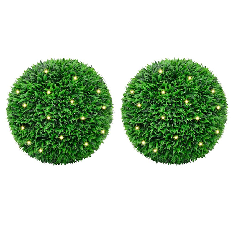 Chargez l'image dans la visionneuse de la galerie, Vidaxl kunstbuxusballen met led-verlichting 2 st 55 cm groen