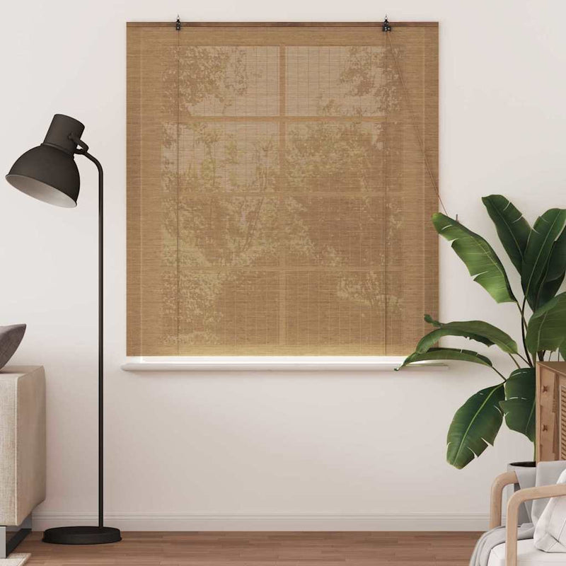 Chargez l'image dans la visionneuse de la galerie, Vidaxl rolgordijn met gordijnen bruin 140 x 160 cm bamboe