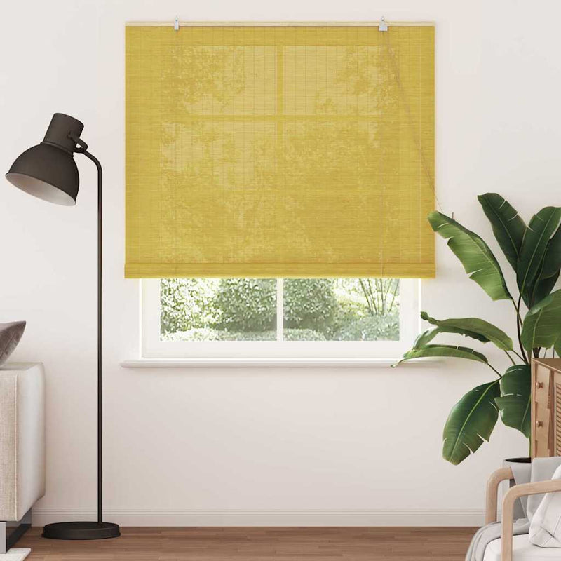 Chargez l'image dans la visionneuse de la galerie, Vidaxl rolgordijn met gordijnen geel 140 x 220 cm bamboe