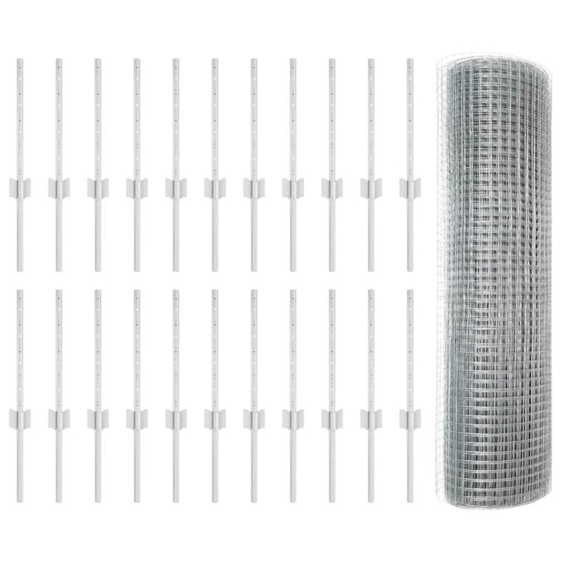 Afbeelding laden in galerijviewer, Vidaxl hek met paal zilver 0,4 x 50 m staal