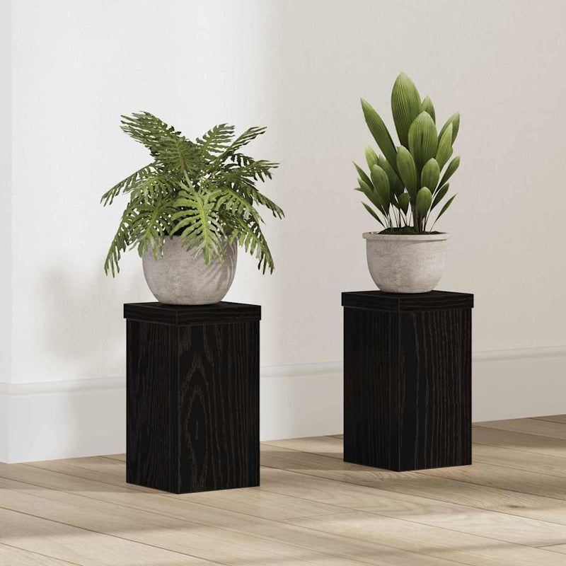 Chargez l'image dans la visionneuse de la galerie, Vidaxl plantenstandaard 2 pcs zwart eiken 10 x 10 x 18 cm bewerkt hout