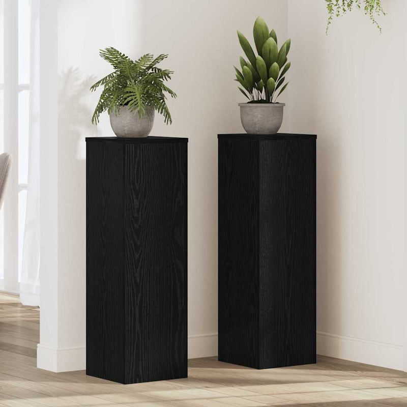 Chargez l'image dans la visionneuse de la galerie, Vidaxl plantenstandaard 2 pcs zwart eiken 25 x 25 x 80 cm bewerkt hout