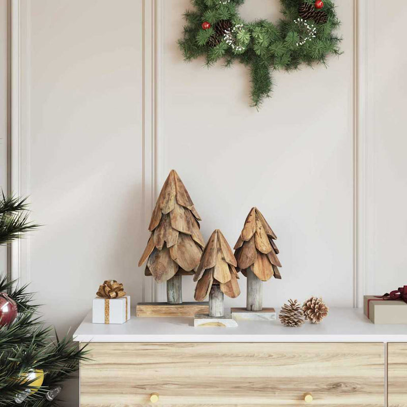 Afbeelding laden in galerijviewer, Vidaxl kerstboom met standaard 3 pcs bruin massief teakhout