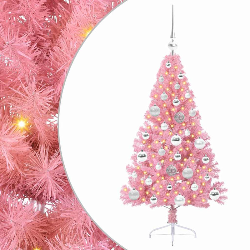 Chargez l'image dans la visionneuse de la galerie, Vidaxl kunstmatig voorverlicht kerstboom met 150 led roze 120 cm pvc