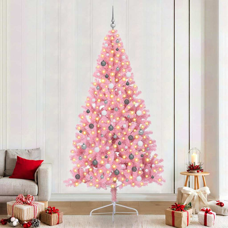Afbeelding laden in galerijviewer, Vidaxl kunstmatig voorverlicht kerstboom met 300 led roze 240 cm pvc
