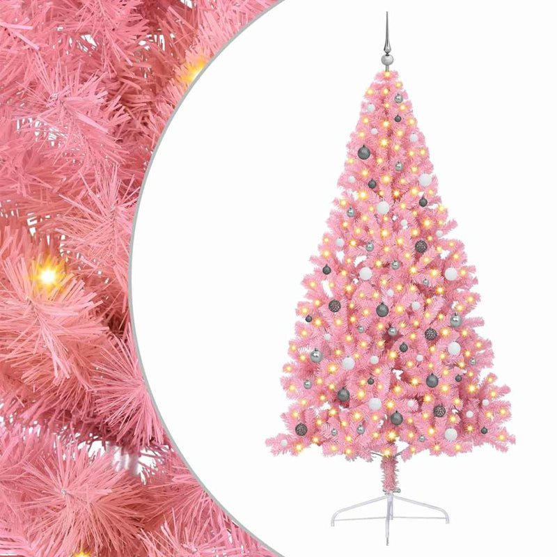Afbeelding laden in galerijviewer, Vidaxl kunstmatig voorverlicht kerstboom met 300 led roze 240 cm pvc