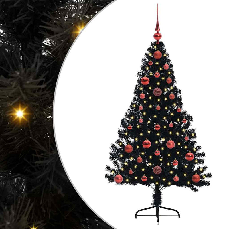 ギャラリービューアに画像をロードする, Vidaxl kunstmatig voorverlicht kerstboom met 150 led zwart 120 cm pvc