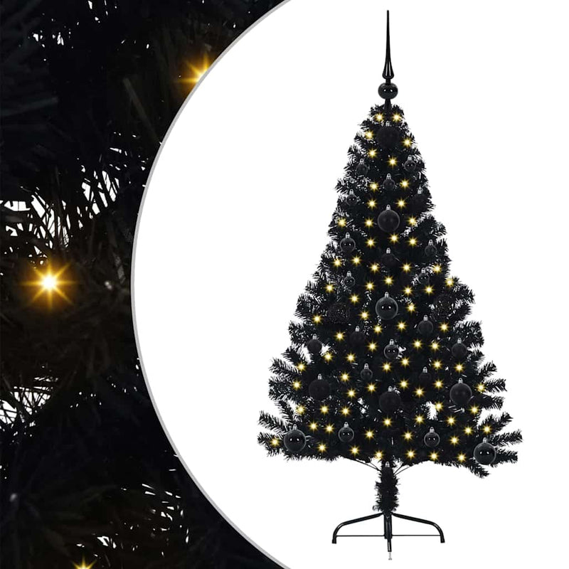 ギャラリービューアに画像をロードする, Vidaxl kunstmatig voorverlicht kerstboom met 150 led zwart 120 cm pvc