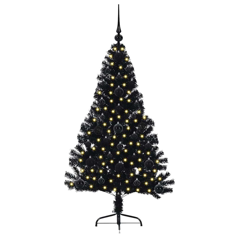 ギャラリービューアに画像をロードする, Vidaxl kunstmatig voorverlicht kerstboom met 150 led zwart 120 cm pvc