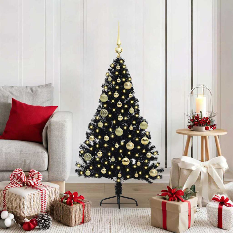 ギャラリービューアに画像をロードする, Vidaxl kunstmatig voorverlicht kerstboom met 150 led zwart 120 cm pvc