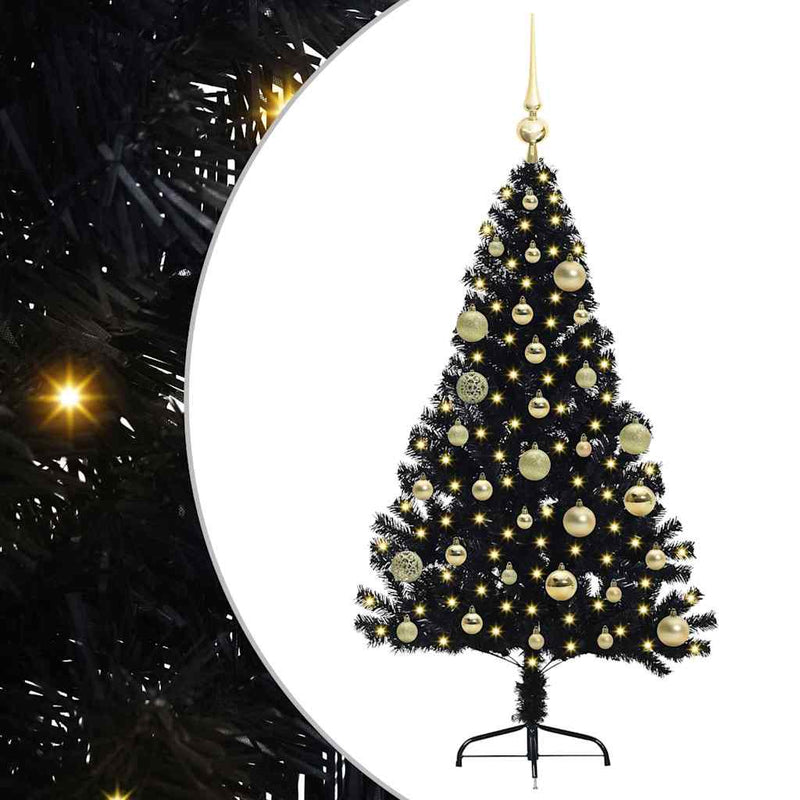ギャラリービューアに画像をロードする, Vidaxl kunstmatig voorverlicht kerstboom met 150 led zwart 120 cm pvc