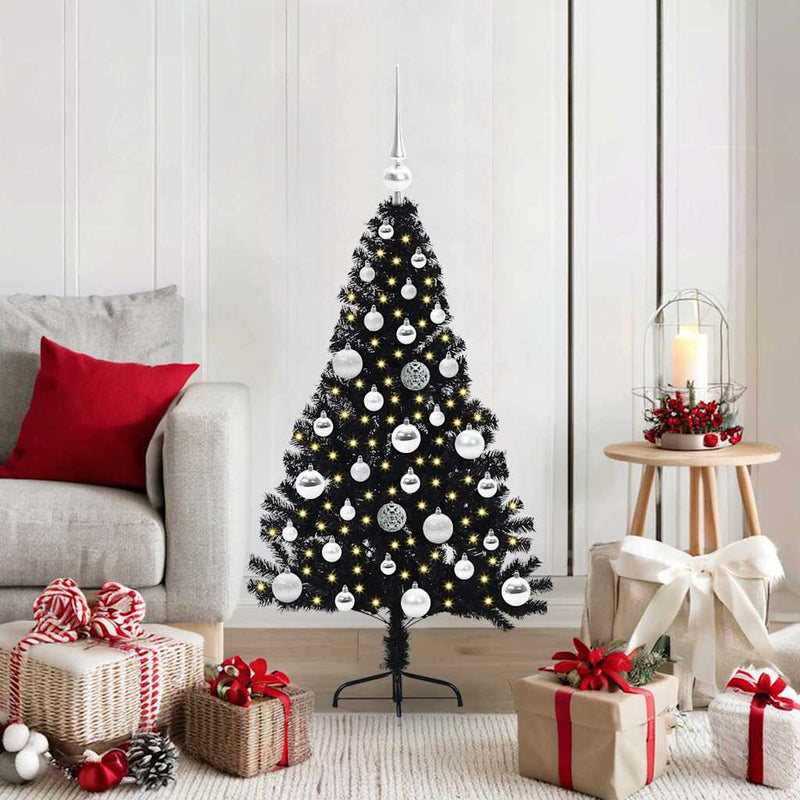 ギャラリービューアに画像をロードする, Vidaxl kunstmatig voorverlicht kerstboom met 150 led zwart 120 cm pvc