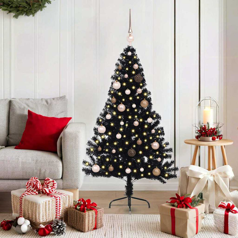 Afbeelding laden in galerijviewer, Vidaxl kunstmatig voorverlicht kerstboom met 150 led zwart 150 cm pvc
