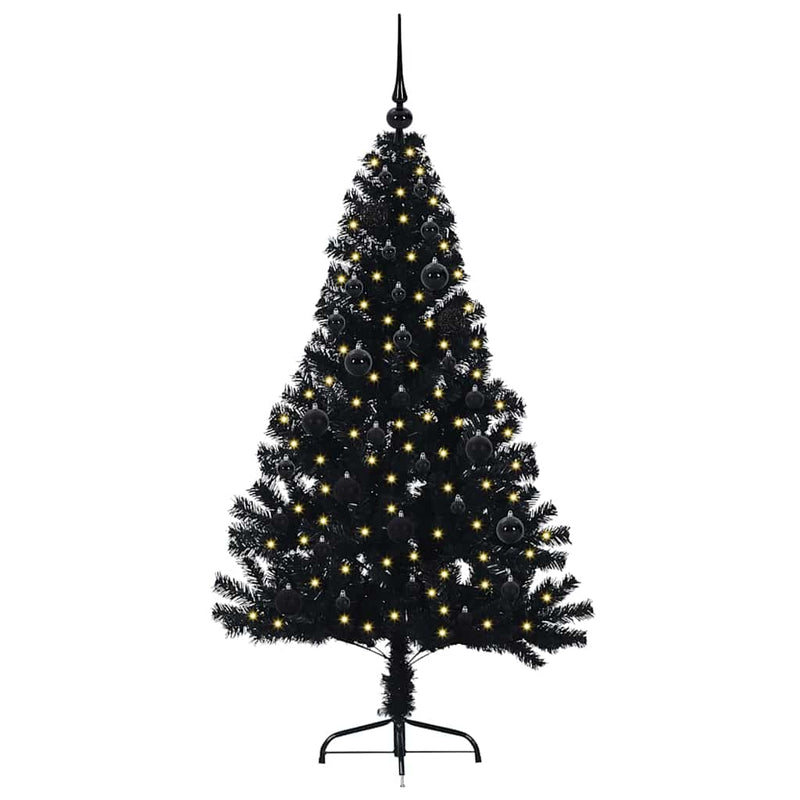 Chargez l'image dans la visionneuse de la galerie, Vidaxl kunstmatig voorverlicht kerstboom met 150 led zwart 150 cm pvc
