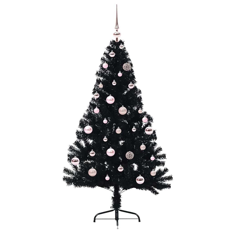 Chargez l'image dans la visionneuse de la galerie, Vidaxl kunstmatig voorverlicht kerstboom met 150 led zwart 150 cm pvc