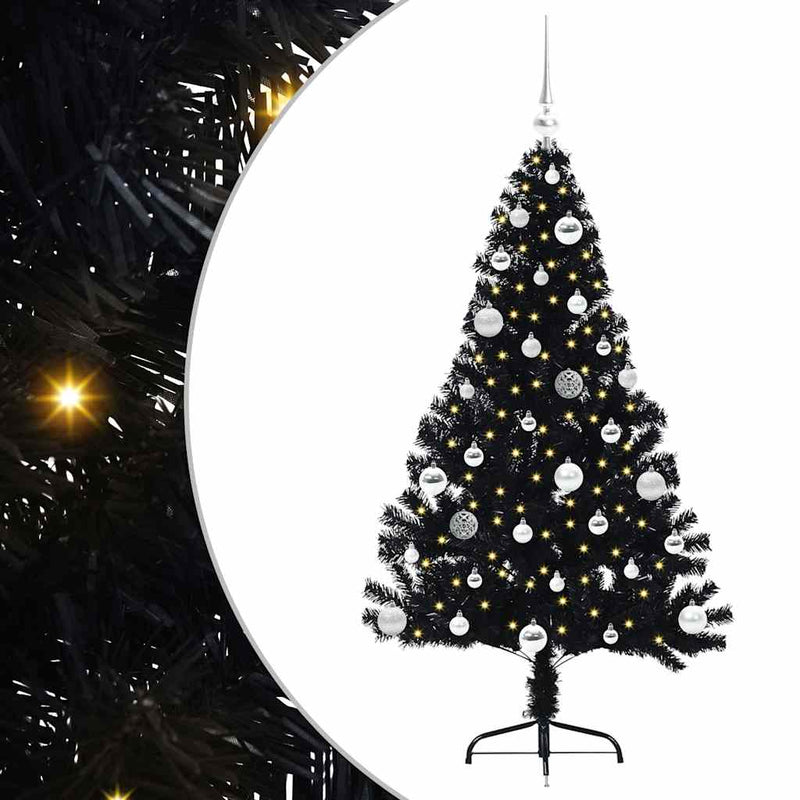 ギャラリービューアに画像をロードする, Vidaxl kunstmatig voorverlicht kerstboom met 150 led zwart 150 cm pvc